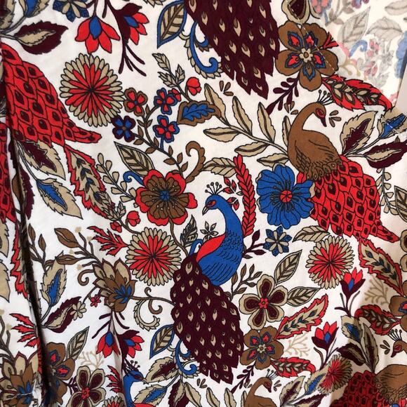 Loft NWT Women's Red Floral V-Neck Ruched Sleeve Blouse Size L - Picture 3 of 10